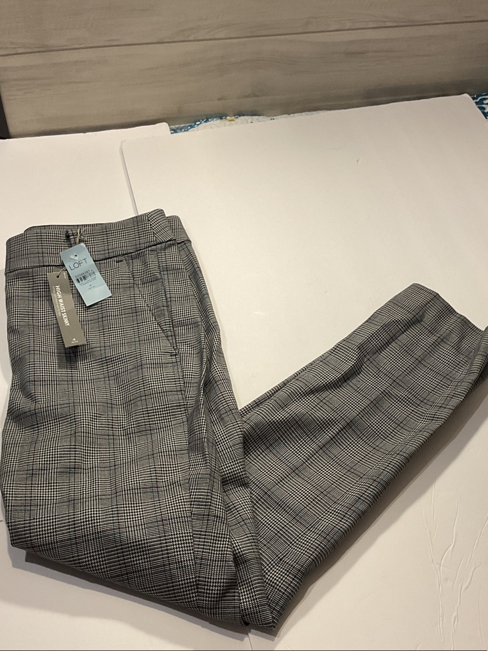 NWT LOFT Petite Gray Plaid Straight-Leg Trousers